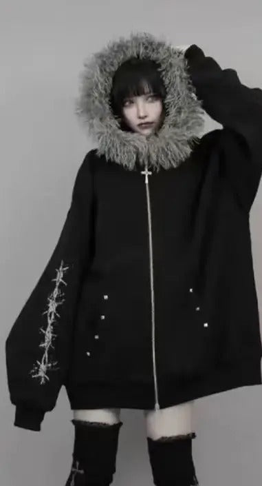 Fur Patchwork Hooded Coat Main image