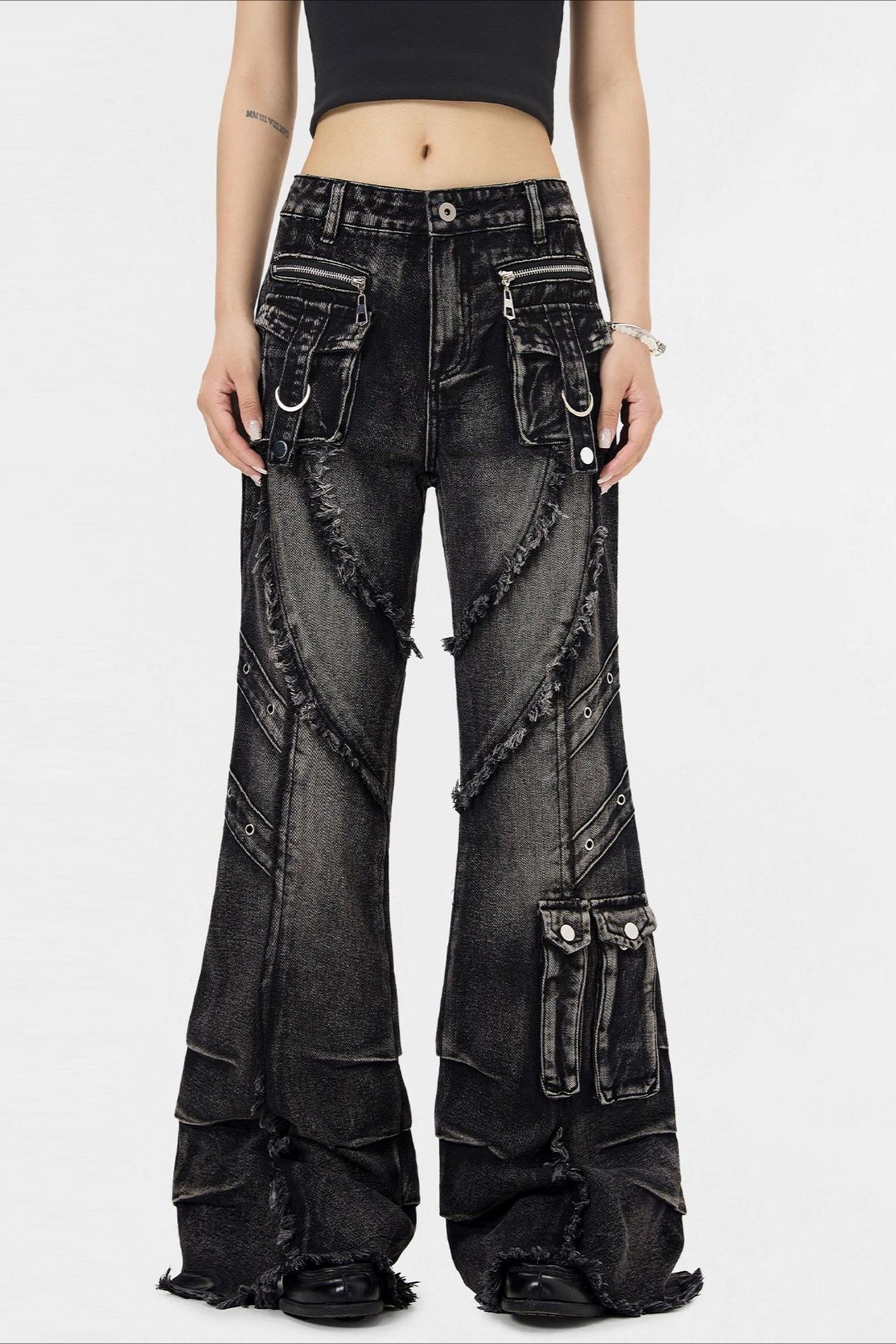 Edgy Design Flared Jeans Pants Main image