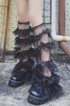 Kawaii Y2K Layered Mesh Ruffle  Leg Warmers