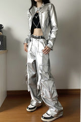 High Waist Cyber Print Wide Leg Pants