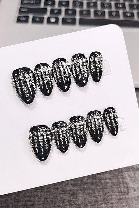 Gothic Black Gem Drip Design Press On Nails