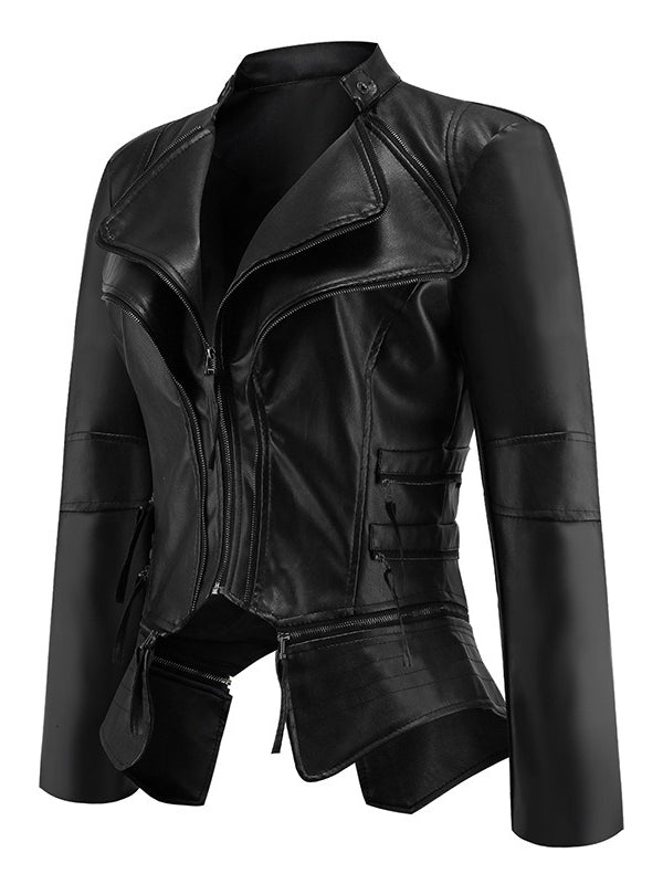 Short Punk Moto PU Leather Zip Patchwork Jacket Secondary image
