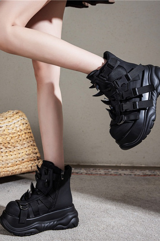 Spiked Strap Platform Combat Boots
