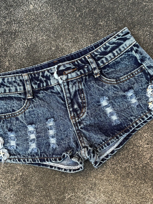 Edgy Vintage Rivet Split Denim Shorts Main image