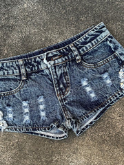 Edgy Vintage Rivet Split Denim Shorts