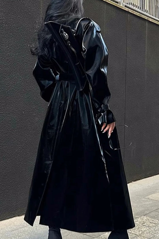 Cool Black Shiny Trench Coat Secondary image