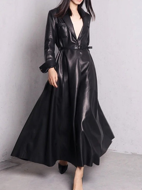 Skirted Maxi Length Leather Long Coat Main image