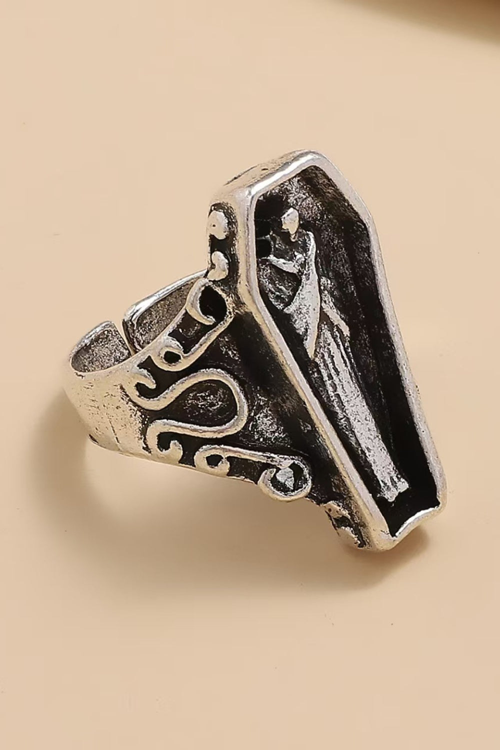 Gothic Skull Coffin Cross Open Ring Secondary image