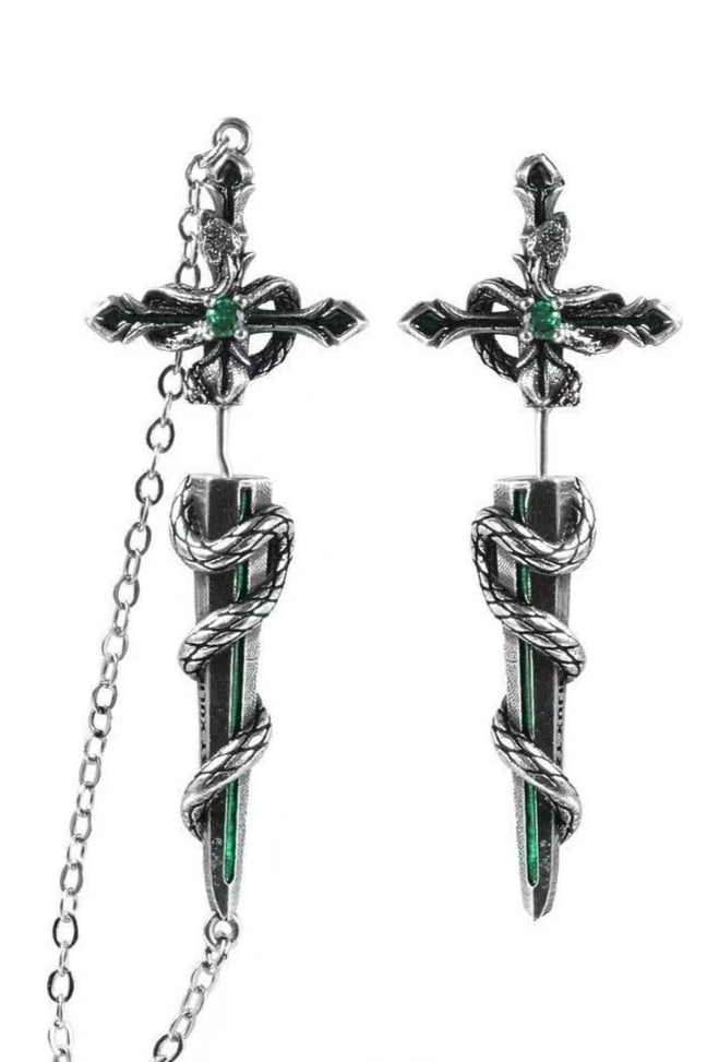Snake Cross Chain Drop Earrings