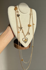 Retro Layered Inlaid Gemstone Metallic Necklace