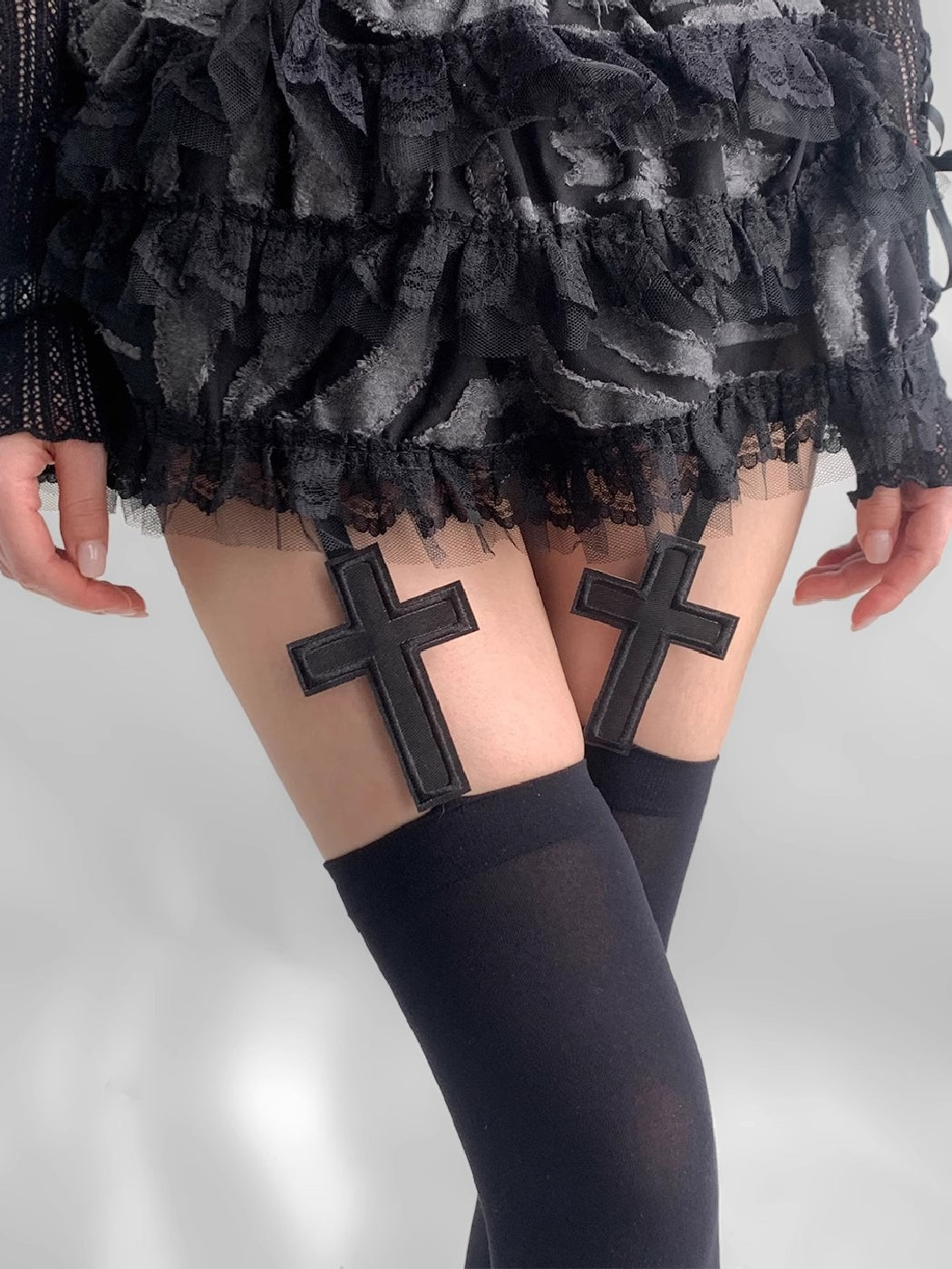 Gothic Cross Dark Long Socks Secondary image