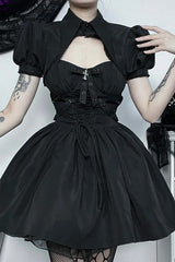 Black White Backless Lace-up Sleeveless Bandage Mini Dress