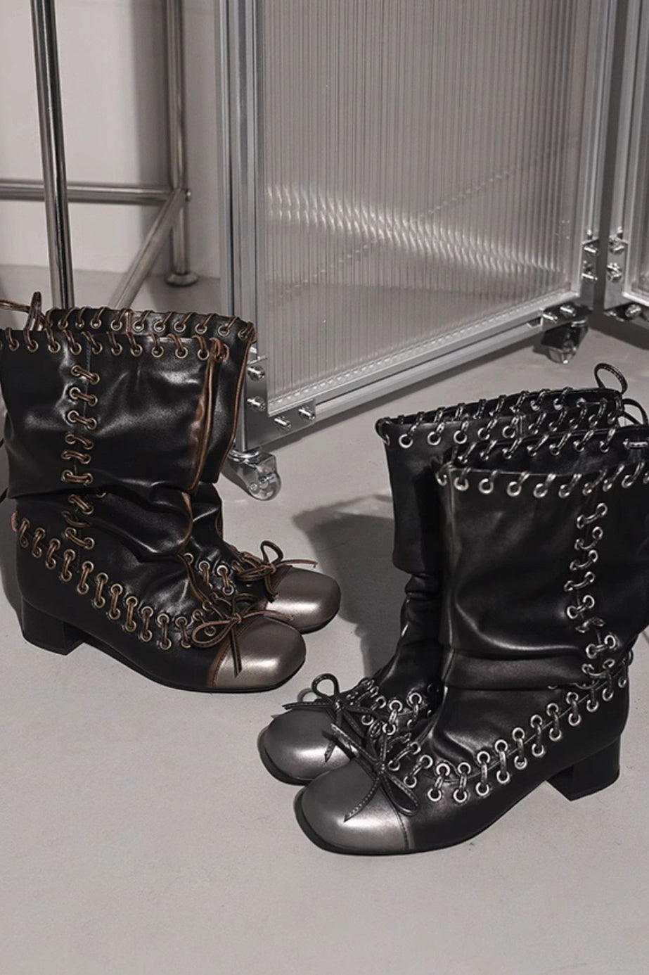 Lace-Up Slouch Cowboy Boots