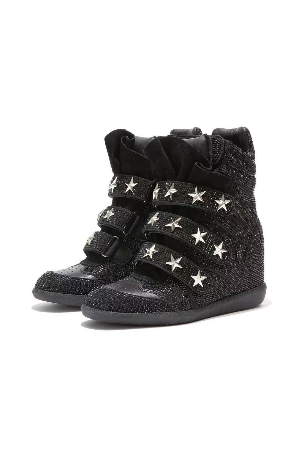 Star-Studded Velcro Wedge High-Top Sneakers