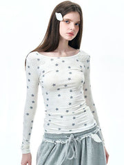 Y2k Star Angel Wing Embroidery Fitted Long-sleeve Knit Top