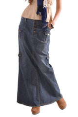 Slim-Fit Multi-Pocket Denim Bodycon Maxi Skirt