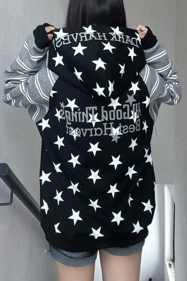Star Body Stripe Sleeve Hoodies