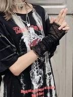 Lace Mesh Spider Web Fingerless Gloves