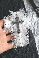 Gothic Dark Lace Bow & Cross Barrette Hair Accs
