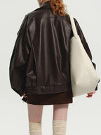 Long Sleeve Brown Leather Jacket