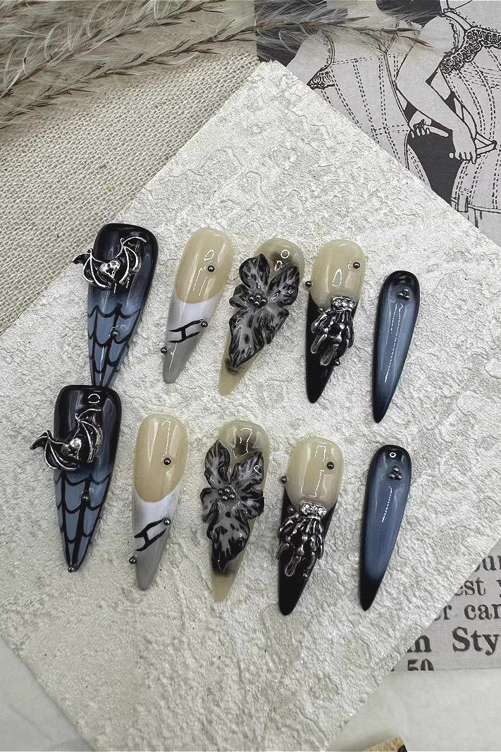 Dark Skull Floral Press On Nails