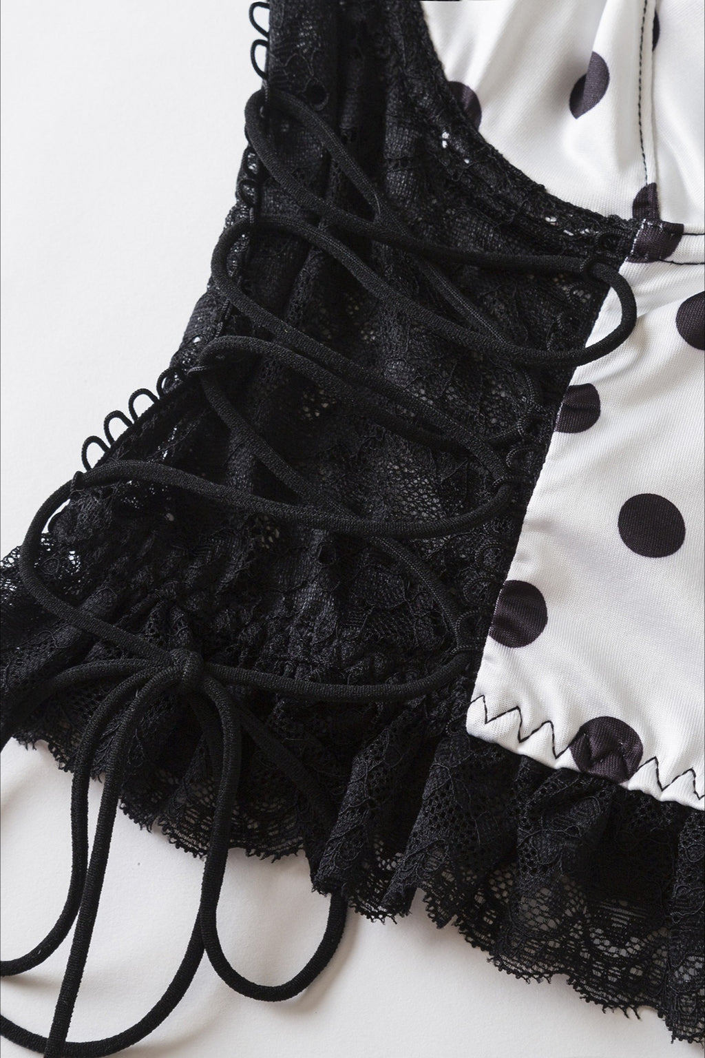 Black White Polka Dot Lace Splice Strap Corset