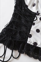 Black White Polka Dot Lace Splice Strap Corset