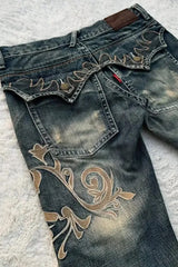 Retro Y2K Boho Tribal Embroidered Denim Pants