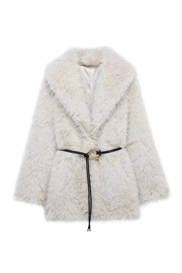 Belted Shaggy Faux Fur Longline Coat Secondary image