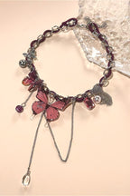 Pink Butterfly Tassel Pendant Leather Necklace
