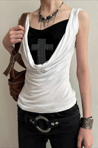 Cross Detail Draped Layered Tank Top