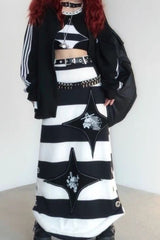 Vintage Punk Skull Print Maxi Skirt