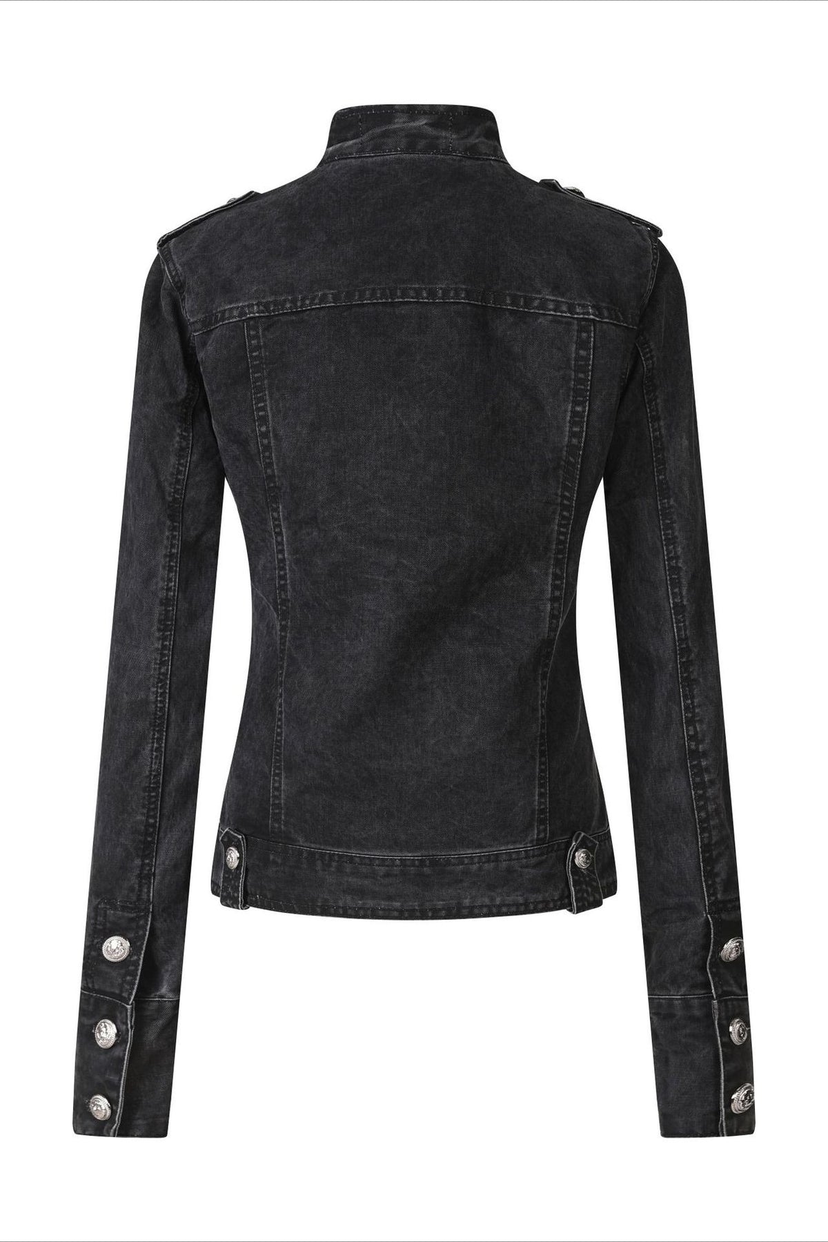 Military Button Fitted Denim Jacket