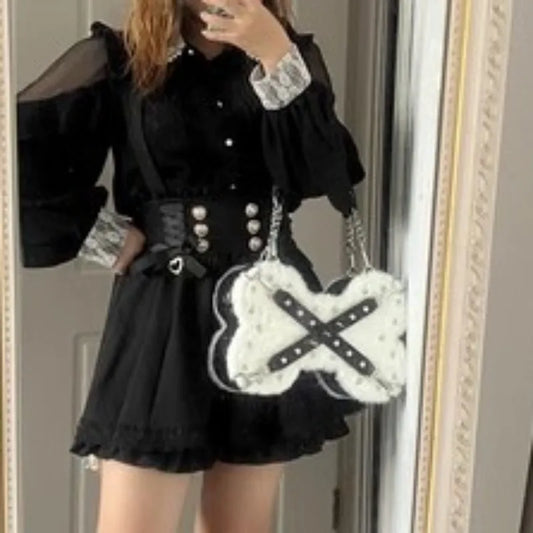 Y2K Darkness Style Fashion Gothic Rivet Bone Subculture Bag White Halloween