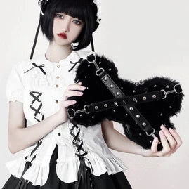 Y2K Darkness Style Fashion Gothic Rivet Bone Subculture Bag Black Halloween