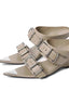 Pointed Multi-Buckle Wedge Mules