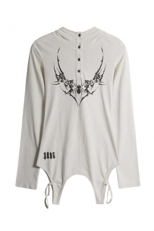 Dark American Studded Hooded V-neck Loose T-shirt Main image