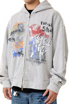 Hip-hop Graffiti Print Zip-up Hooded Coat