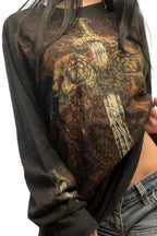 Ornate Cross Graphic Oversized Sweatshirt