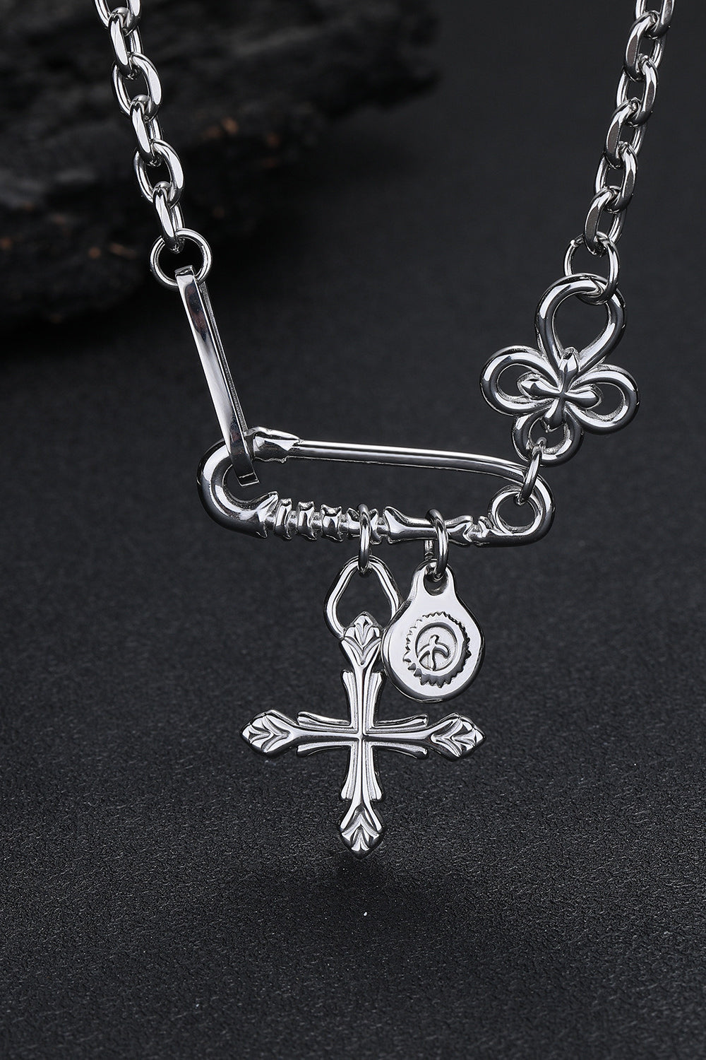 Hip Hop Pin Cross Flower Necklace