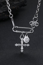 Hip Hop Pin Cross Flower Necklace