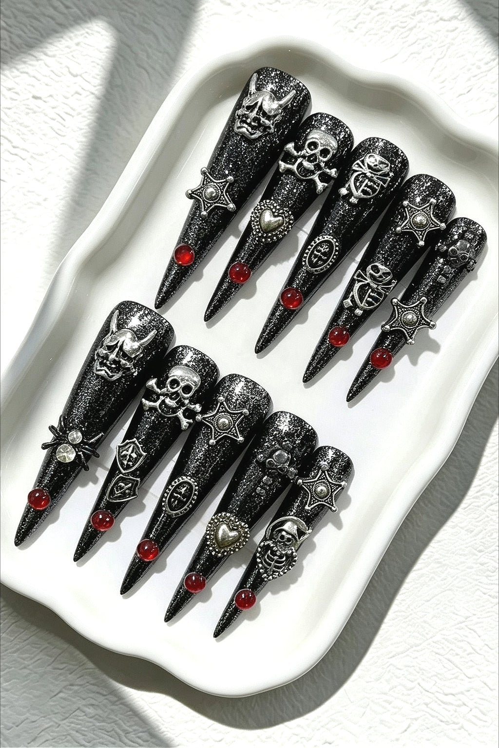 Dark Heavy Punk Long Stiletto Press On Nails