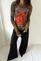 Graphic Mesh Slim Fit Mesh Top
