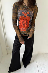 Graphic Mesh Slim Fit Mesh Top