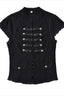 Military Button Ruffle Trim Fitted Top