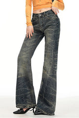 Hand Embroidered Ruch Flare Denim Pants