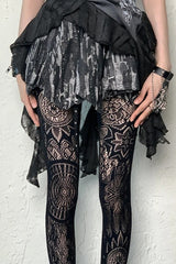 Gothic Retro Totem Sunflower Mesh Hollowed Jacquard Socks