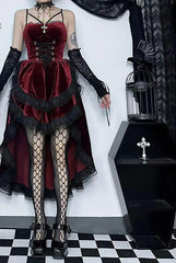 High Low Swing Lace Smocked Midi Dress