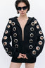 GothicPunkMetal Ring Cutout Zip Up Hoodie