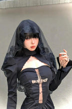 Gothic Lace Veil Cross Maxi Dress